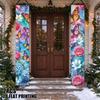 2D Flat, 2pcs Colorful & Flower Hanging Banner with Chinese Couplet Door Sign - Fabric Suitable for Indoor/Outdoor Decoration, Front Door Yard Party D