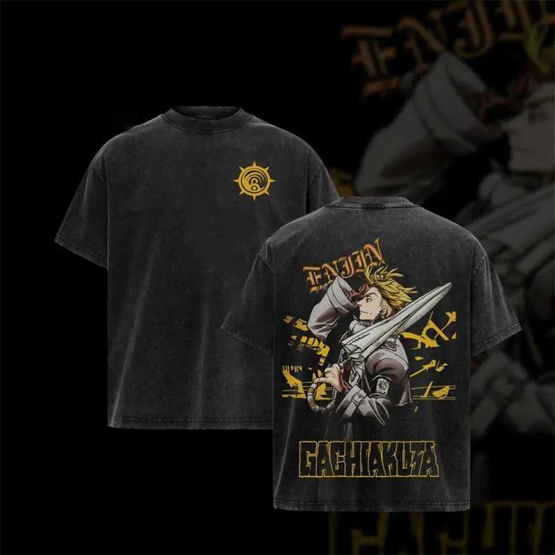 Rudo Cool Print T-shirt Gachiakuta Anime Clothing Men Women Casual Cotton Tshirts Vintage Washed Tee Harajuku Oversized T Shirt