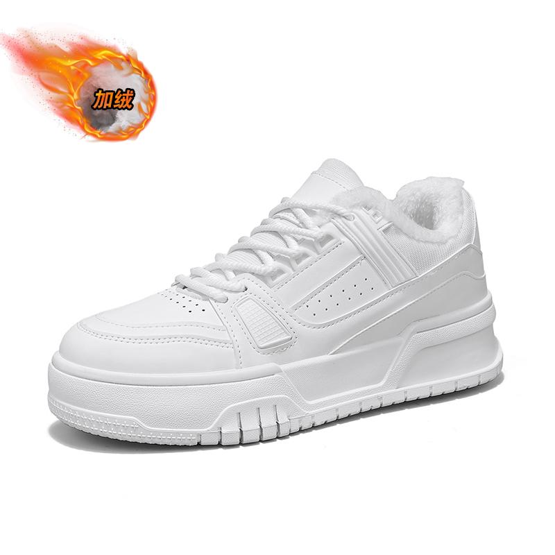 

2024 Новые мужские кроссовки из вулканизированной кожи, зимние теплые короткие плюшевые повседневные мужские кроссовки на плоской подошве со шнуровкой, однотонные, размер 39-44 44 белый