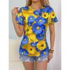 Casual Women's Short Sleeve Tops Colorblocking Floral 3D Print Round Neck Tops Fashion Short Sleeve T Shirt Women's Clothing