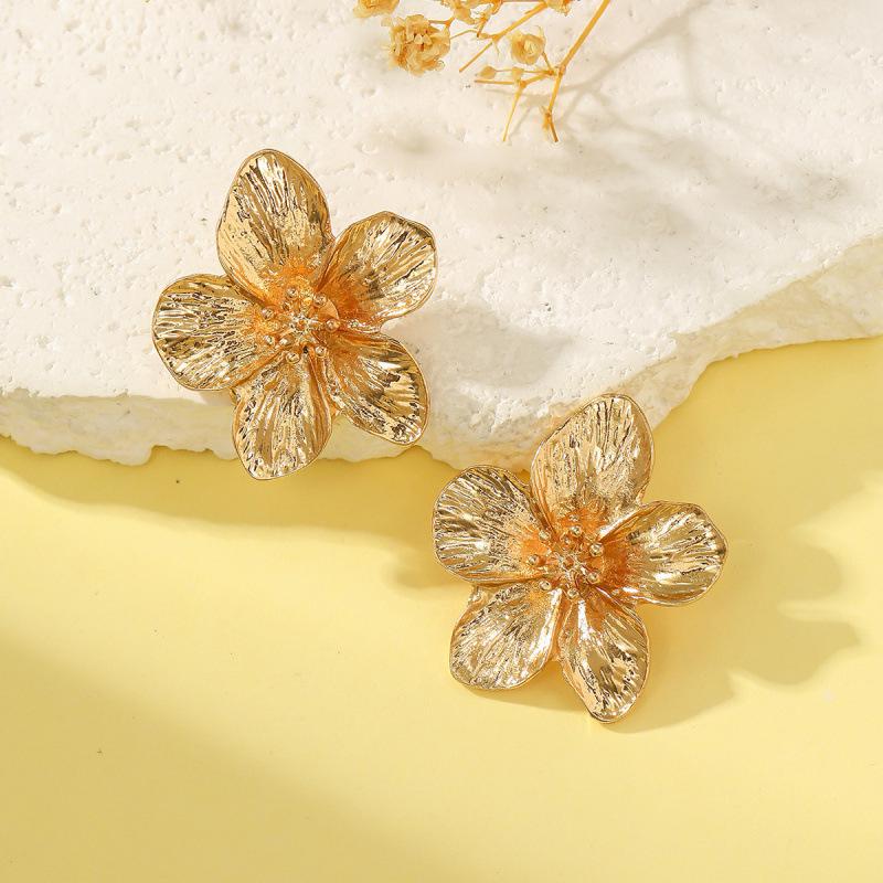 Versatile Five-Petal Irregular Metal Flower Stud Earrings