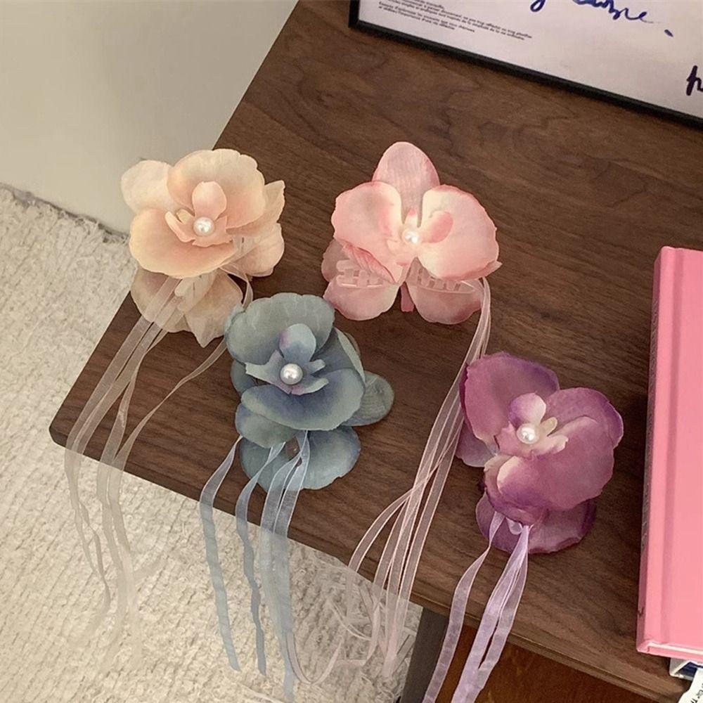 Pearl Flower Hair Claw Butterfly Orchid Large Shark Clip Cute Orchid Hair Clip  Girl