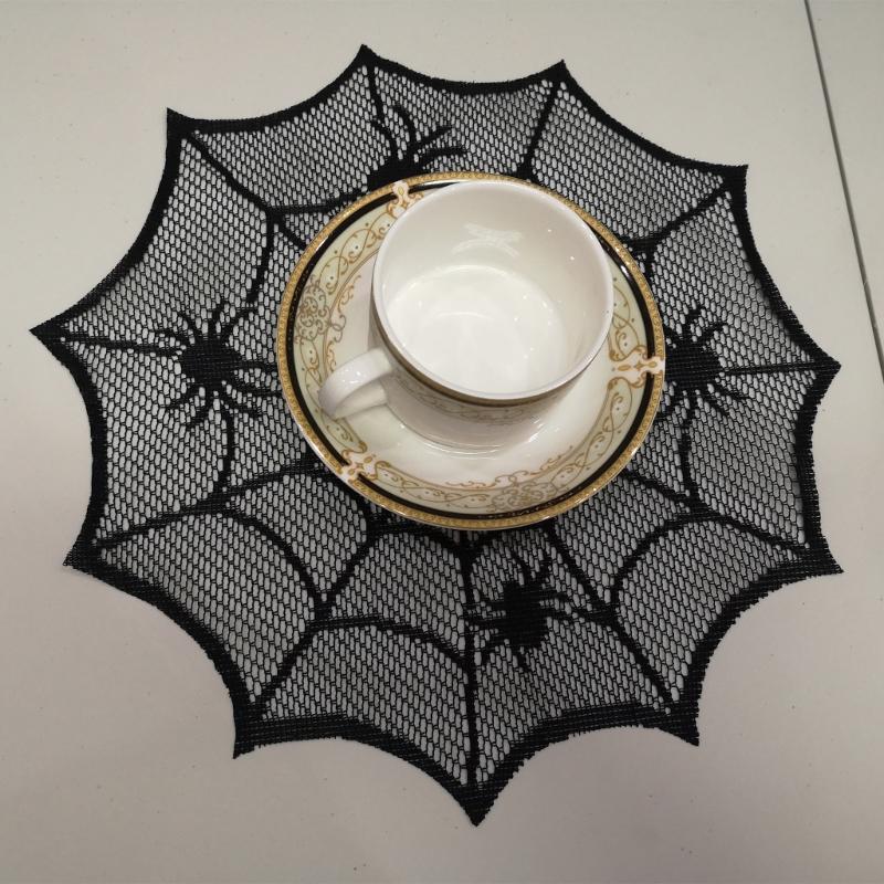 Round Spiders Webs Laces Placemat Soft Polyester Cobwebs Table Mats for Dining Ambiances