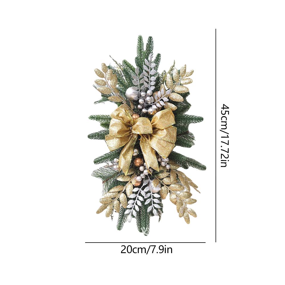 Christmas Stair Decoration Wreath with Pinecones&Bowknot Bell Xmas Tree Pendant Hanging Stairs Garland for Front Door Decoration