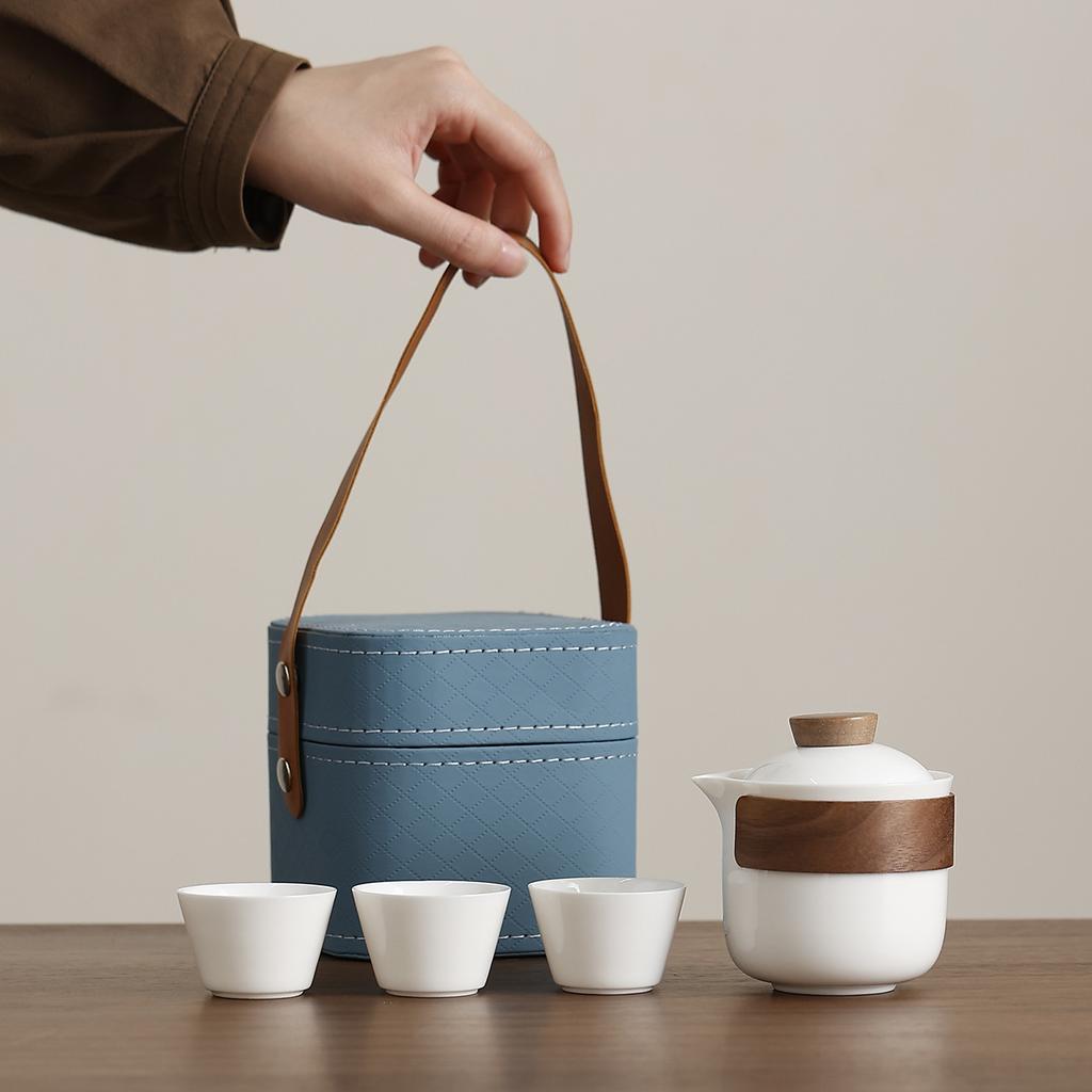 Suet jade travel tea set portable express cup outdoor teapot business activities souvenir gift to customers