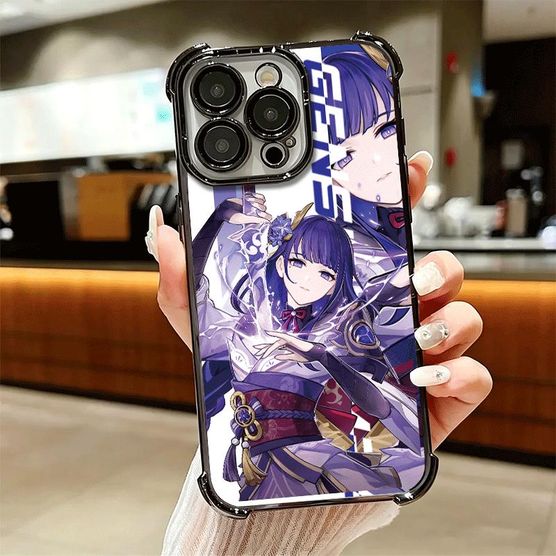 Genshin Impact Desgin Plating Phone Case For Iphone 16 17 Pro Max Air 16E 14 15 Plus 12 13 Mini Anti-Fall Airabag Cover