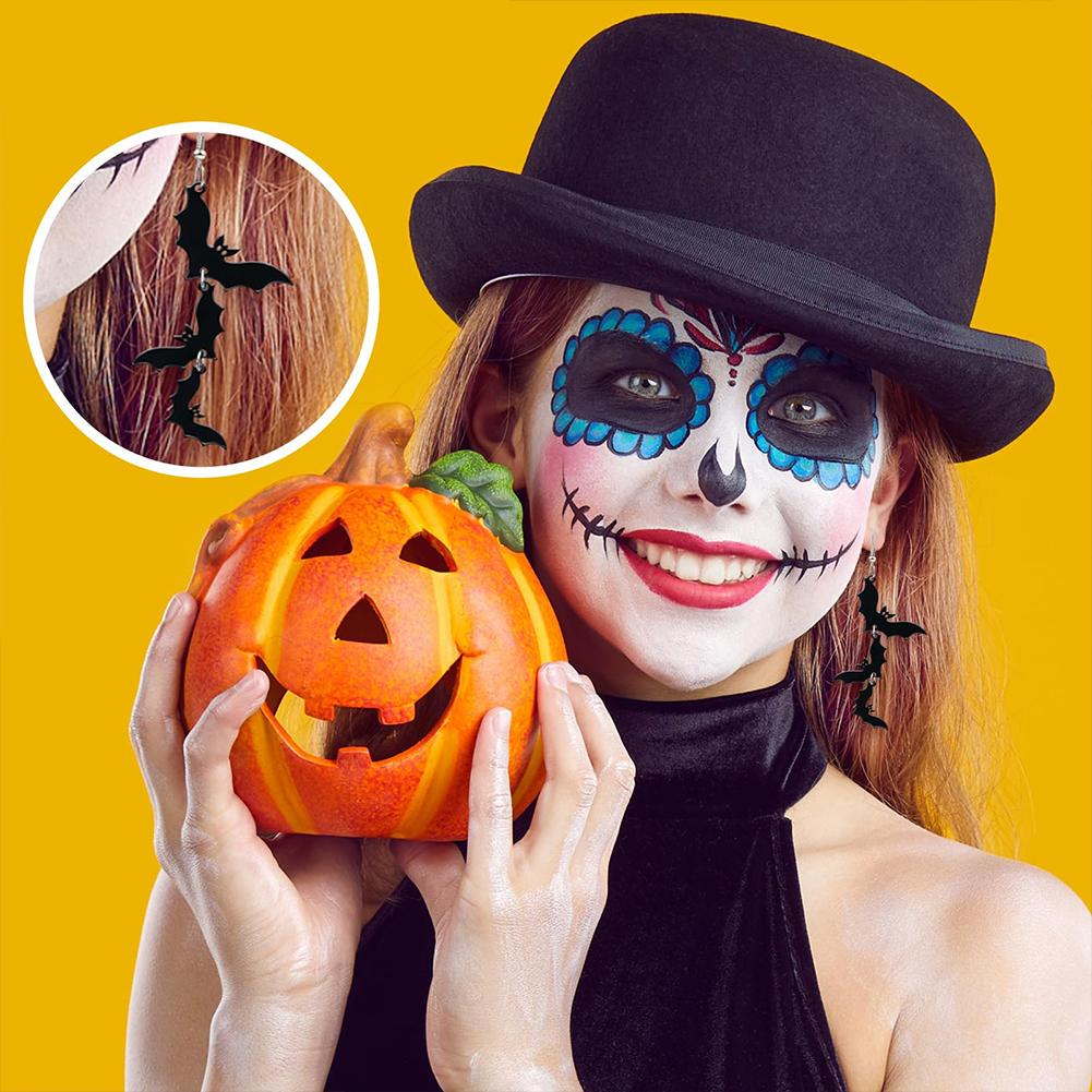 Acrylic Halloween Skull Bat Drop Dangle Earrings Multi-Layered Skull Stacking Earrings Dangle Earrings for Halloween Party