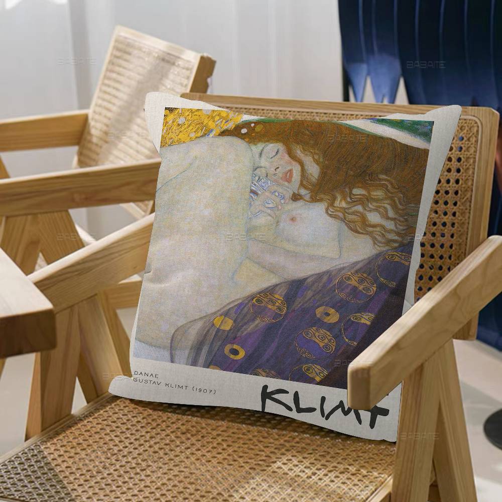 Gustav Klimt Woman In Gold Cushion Cover Polyester Sofa Cushions Decorative Throw Pillows Home Decoration Pillowcover 12x12Inch