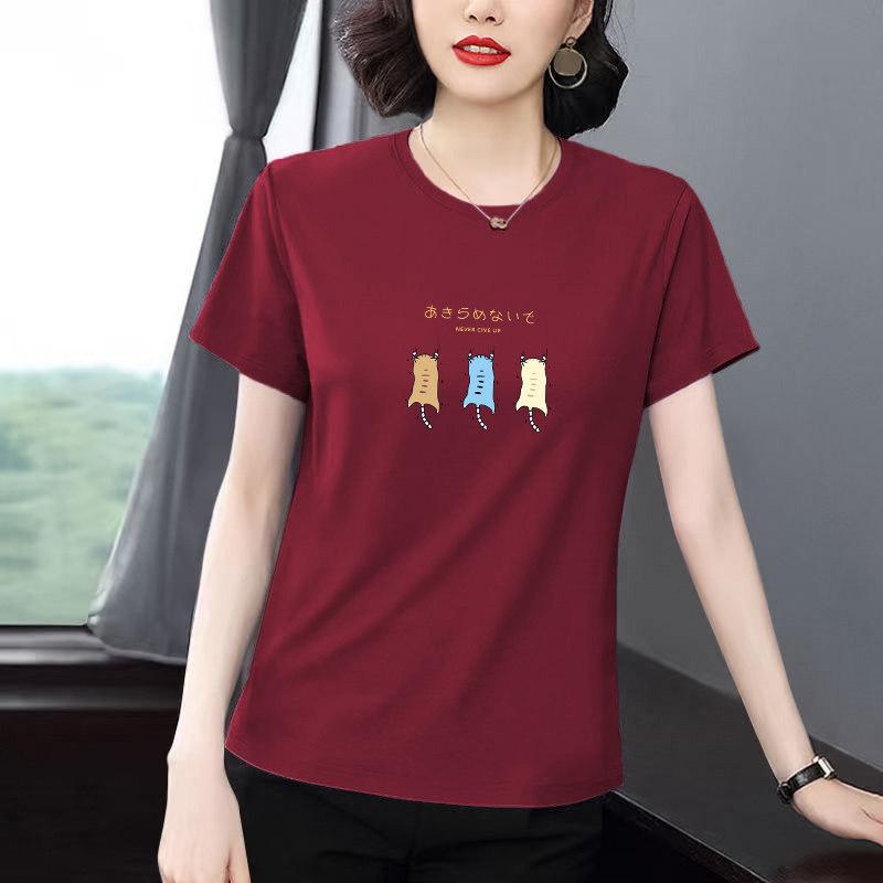 New Style Plus Size Round Neck Short Sleeve Summer T-Shirt: Flattering, Loose, Versatile for Middle-Aged Women