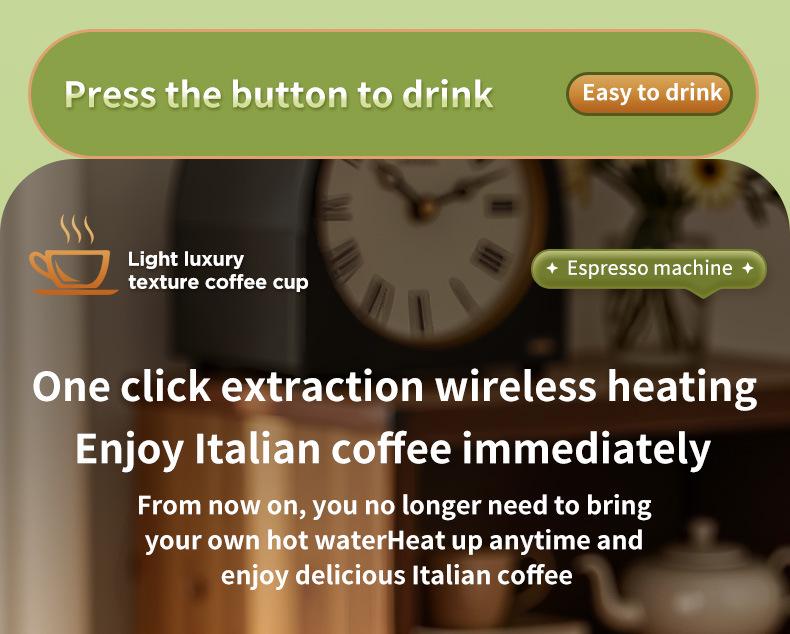 Bezdrátový přenosný kávovar na espresso s tlakovým systémem čerpadla ovládaným jedním tlačítkem