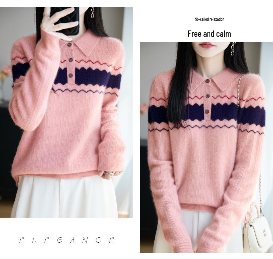 Women's Color-Block Jacquard Wool Sweater - New 2025 Autumn/Winter Cashmere Knit Top
