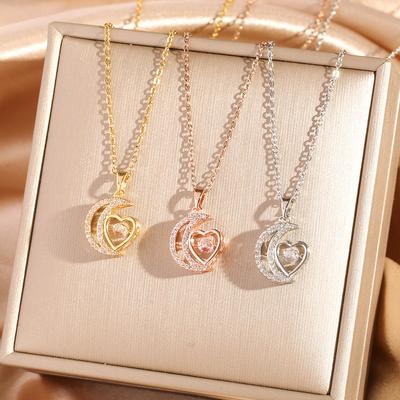 Versatile And Dynamic Moon Pendant Necklace For Women Fashion Heart Collarbone Chain Titanium Steel Jewelry Accessory