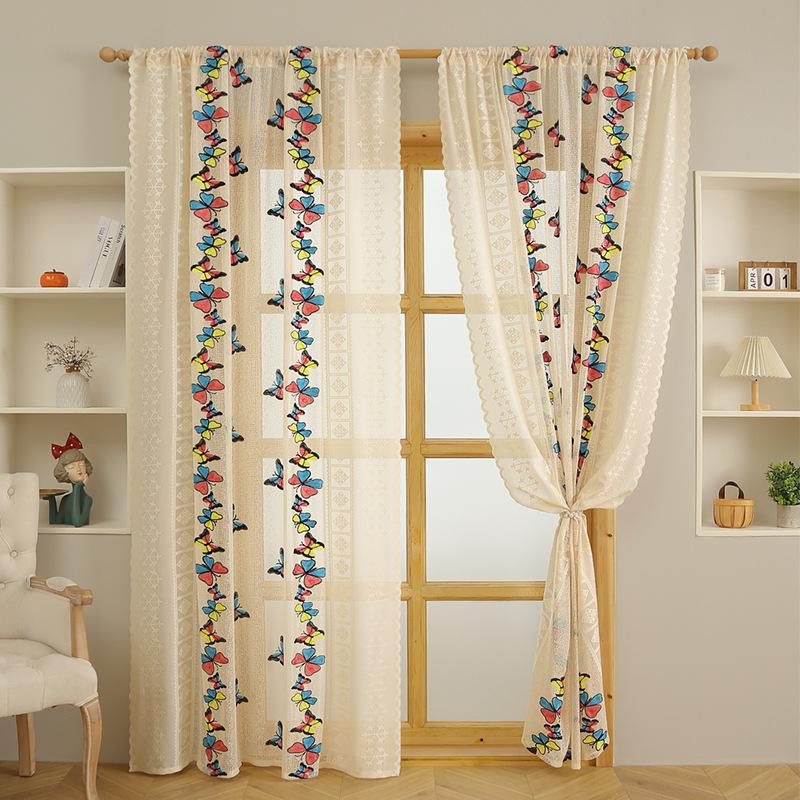 Labelled Small Mushroom Embroidered Curtains Bedroom French Cream Curtain Living Room Bedroom Balcony Window Screen