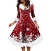 Women's Fashion V-neck Casual Fit Christmas Print Party Long Sleeve Dress