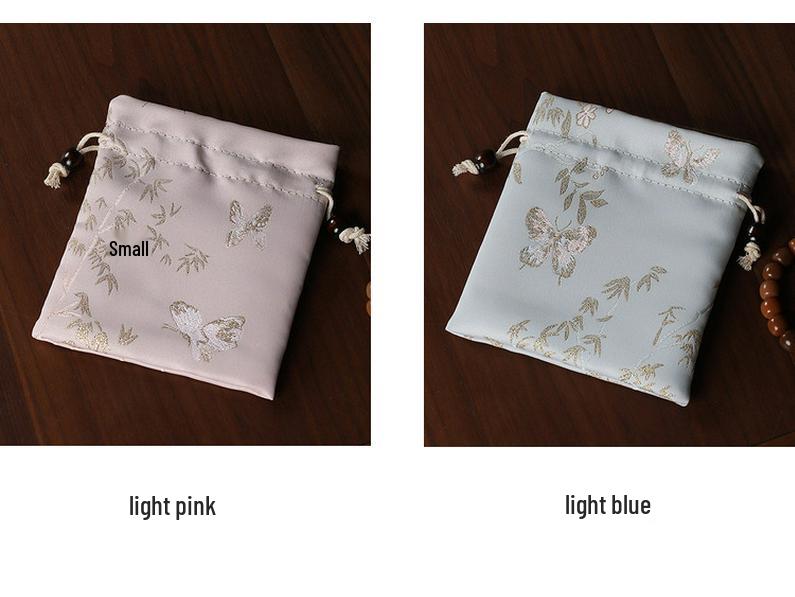 Çift Katmanlı İşlemeli Brokar Takı İpli Torba: Bilezik, Koleksiyonluk, Tesbih, Tesbih ve Hediye Çantası.