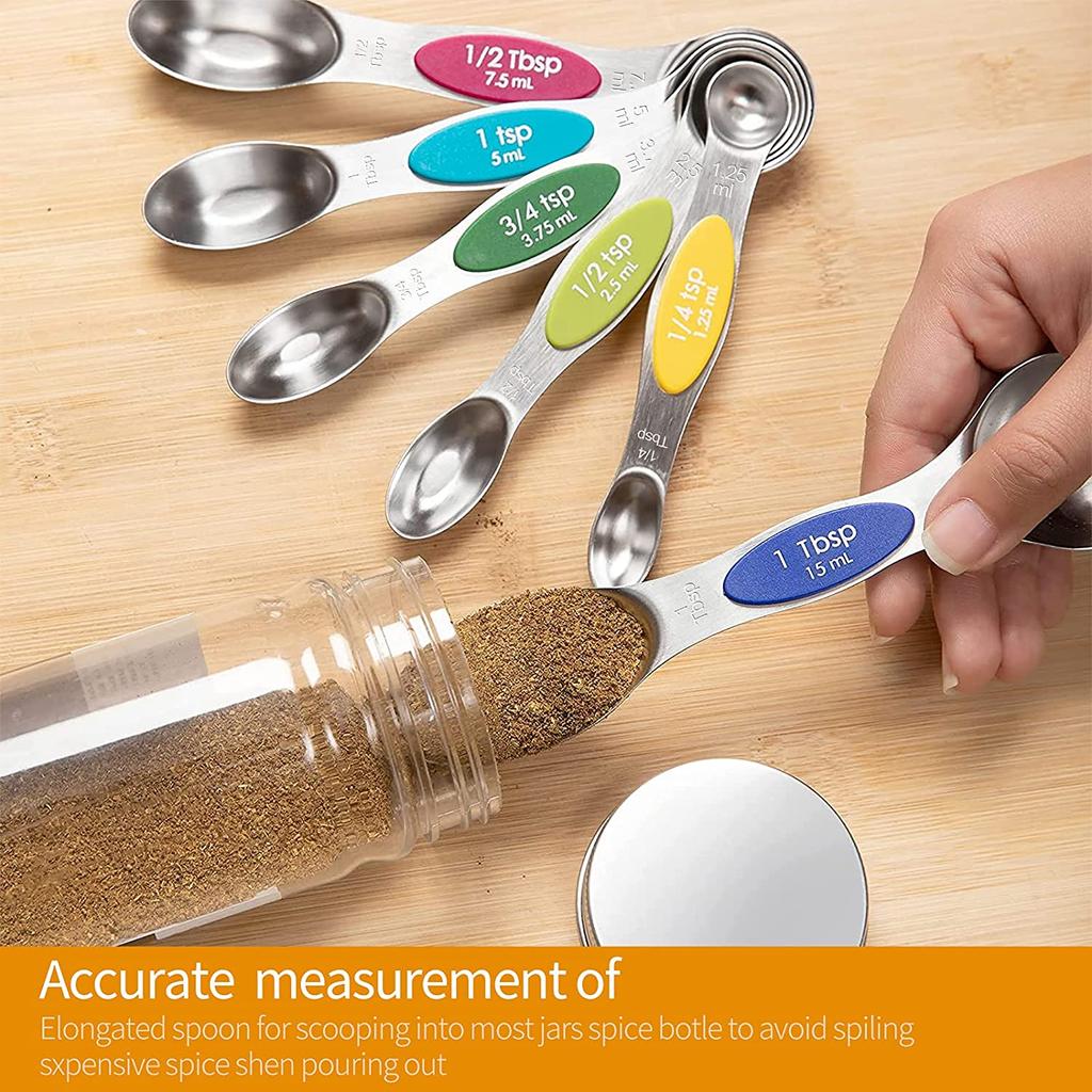 9pcs Stainless Steel Magnetic Measuring Spoons - Dual Sided for Liquid and Dry Ingredients - Fits In Spice Jars - Perfect for Measuring Accurately