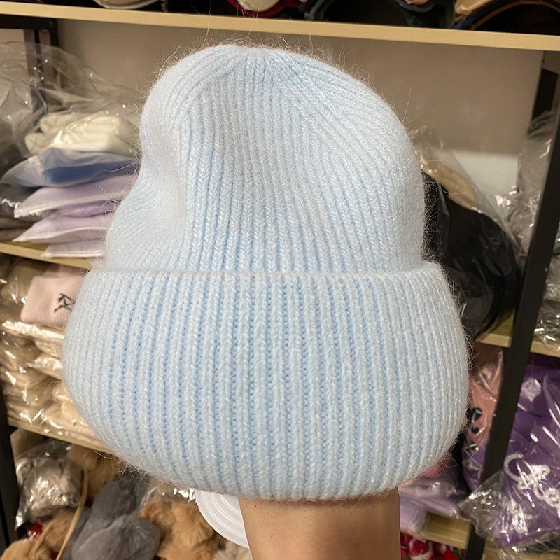 Japanese High-End Women's Rabbit Fur Knitted Beanie - Trendy Autumn/Winter Warm Hat