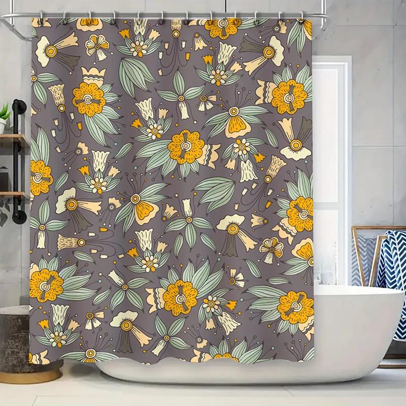 

Floral Bath Shower Curtain with Buckle Waterproof Print Room Divider Privacy Decor Waterproof Fabric 180X240cm White Blue Green W90xH180cm