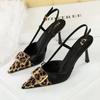 Leopard Sexy Pointed Toe Heels for Ladies Metal Square Buckle Elegant Women Sandals Fashion Party Dress Shoes