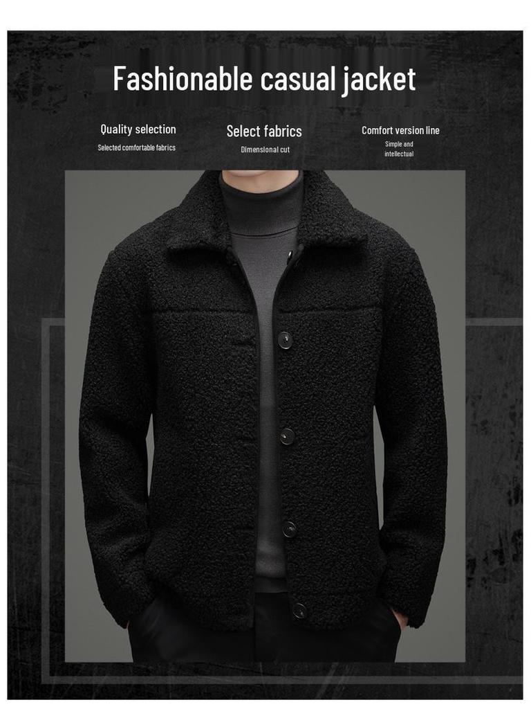 Double-sided Men's Shearling Coat - Winter Casual Single-Breasted Fleece Jacket for Middle-aged and Young Men