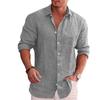 Camicia da uomo in lino a maniche lunghe con bottoni e colletto rovesciato, polsini arrotolabili, vestibilità ampia, casual, per uso quotidiano, all'aperto, da spiaggia