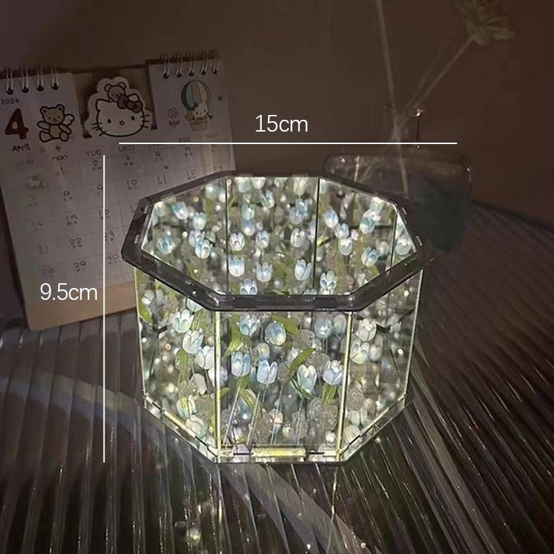 

New DIY Tulip Mirror Cube Lamp Three-Dimensional Nightlight Material Package Handmade Craft Birthday Gifts Led Tulip Night Light