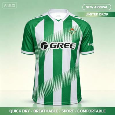 Vasaras 26-27 Betis Futbola Krekls Y2K Zaļš Svītrains Liels T-kreklsĢimenes Saskaņots Tērps Sportam Ielu Modes Ikdienas Apģērbs