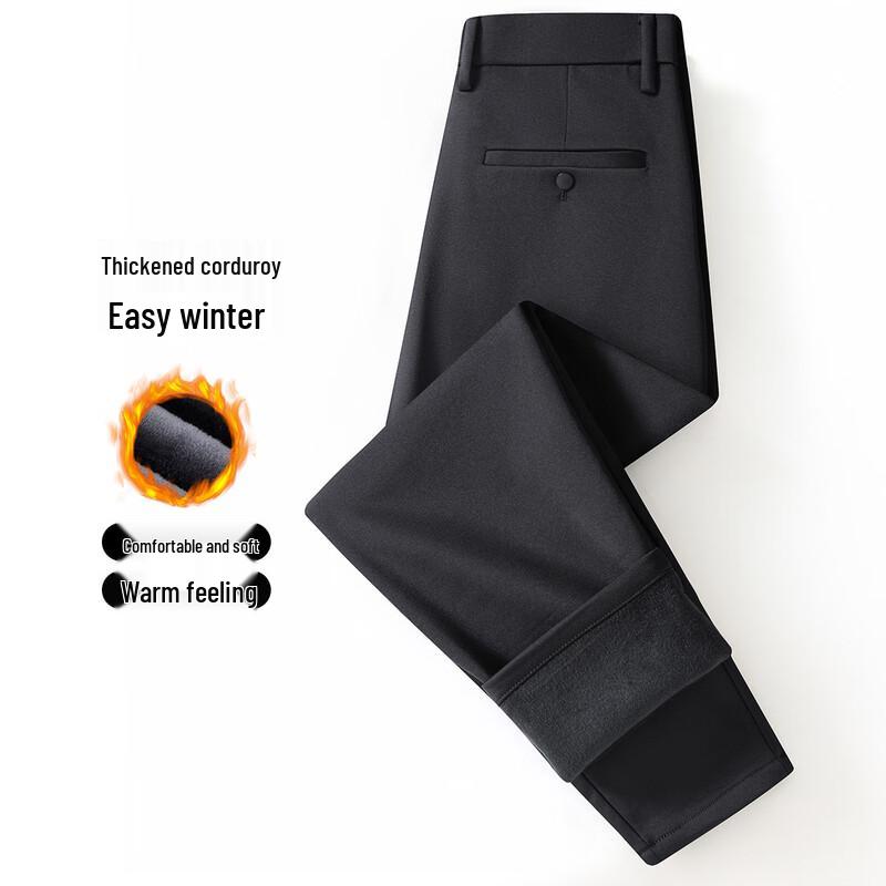 XueZhongFei Men's Fleece-Lined Business Casual Straight-Leg Pants