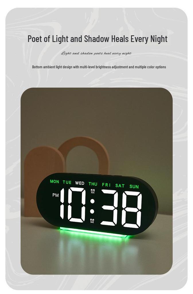 Multifunctional LED Alarm Clock with Large Screen & Atmosphere Light - Model GH8035