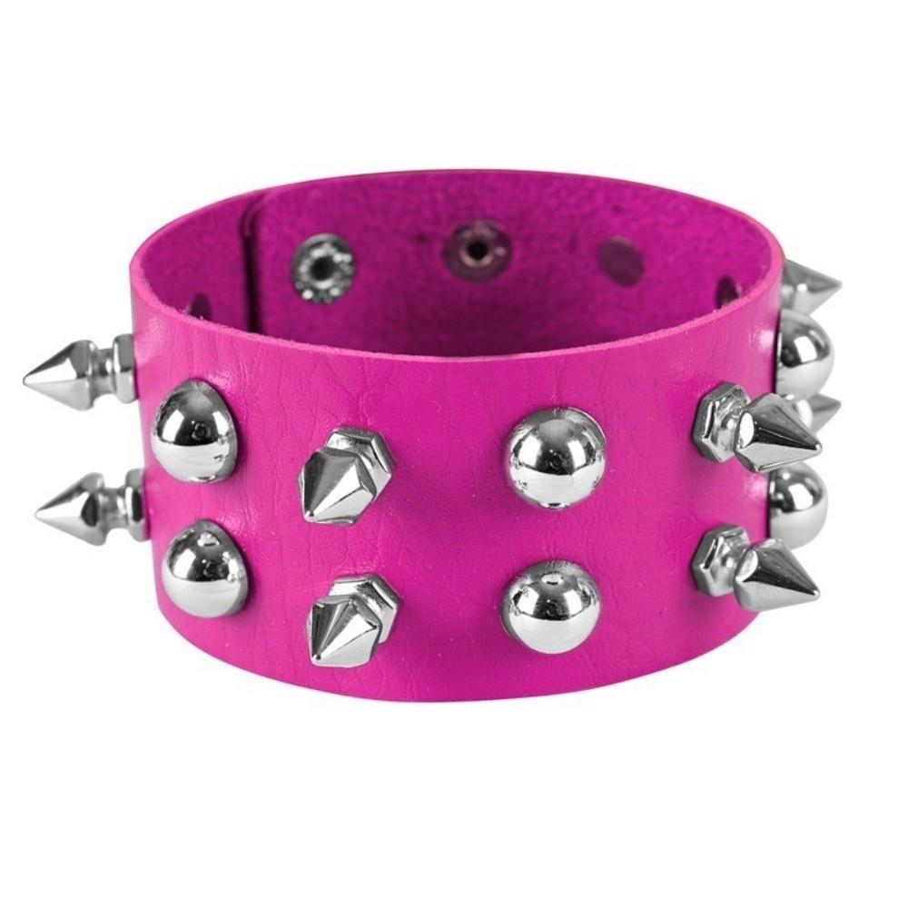 

Polished Zinc Zinc Alloy Studs Studded Leather Wristband Gothic Rock Cuff Nightclub Statement Piece рожевий червоний колір