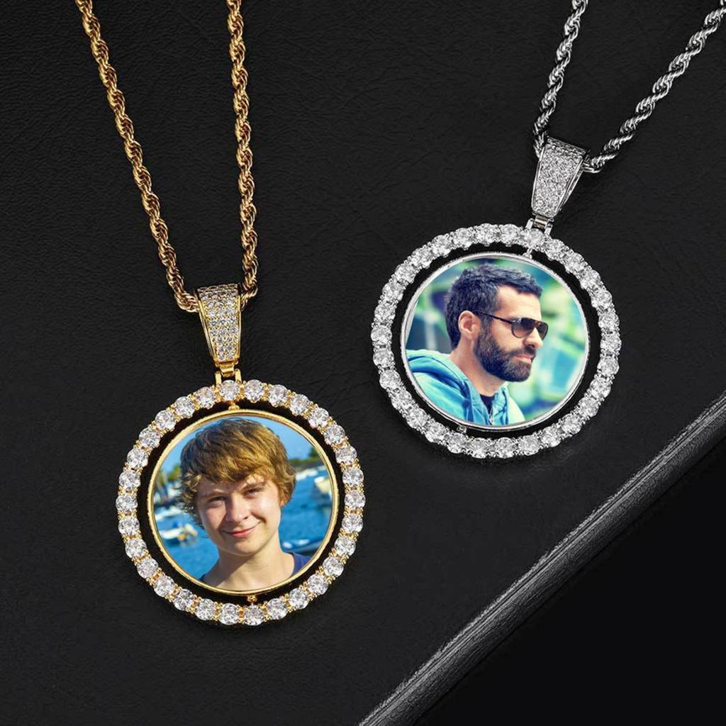 European-American Hip-Hop Photo Pendant: Copper & Zircon DIY Necklace.