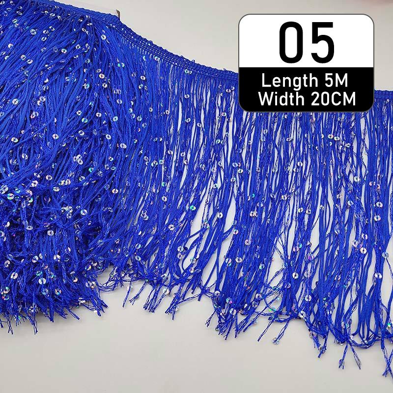 5 Meter Polyester Sequins Tassel Fringe 20cm Lace Trim Ribbon Sew Latin Dress Stage Garment Curtain Diy Accessorie