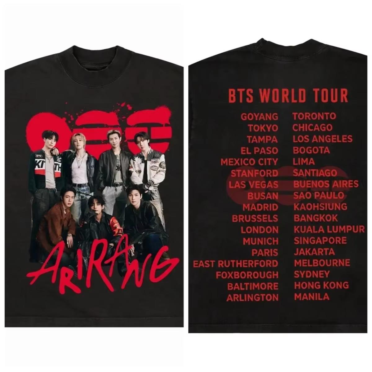 2026 Новая футболка BTS Arirang Унисекс K-pop бой-бэнд Оверсайз Ретро Хлопок Мода Мужская Женская Уличная одежда Рубашка Подарки для фанатов XL brown