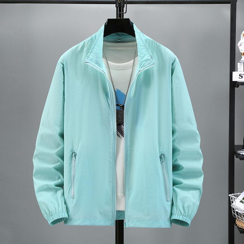 

Літній сонцезахисний одяг. Чоловіча ультратонка куртка Harajuku Streetwear на блискавці. Дихаюча сонцезахисна вітрівка. 8XL небо синє кольору