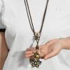 Unisex Gothic Necklace Alloy Spiders Charm Cord Chain With Sustainable Wood Bead Designs