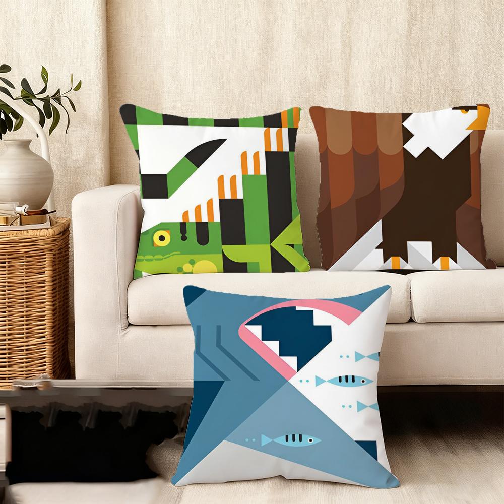 Simple Animal Anime Art Cushion Cover Plush Fabric Soft DoubleSided Printed Sofa Warm Winter Home Child Gift Pillow Case