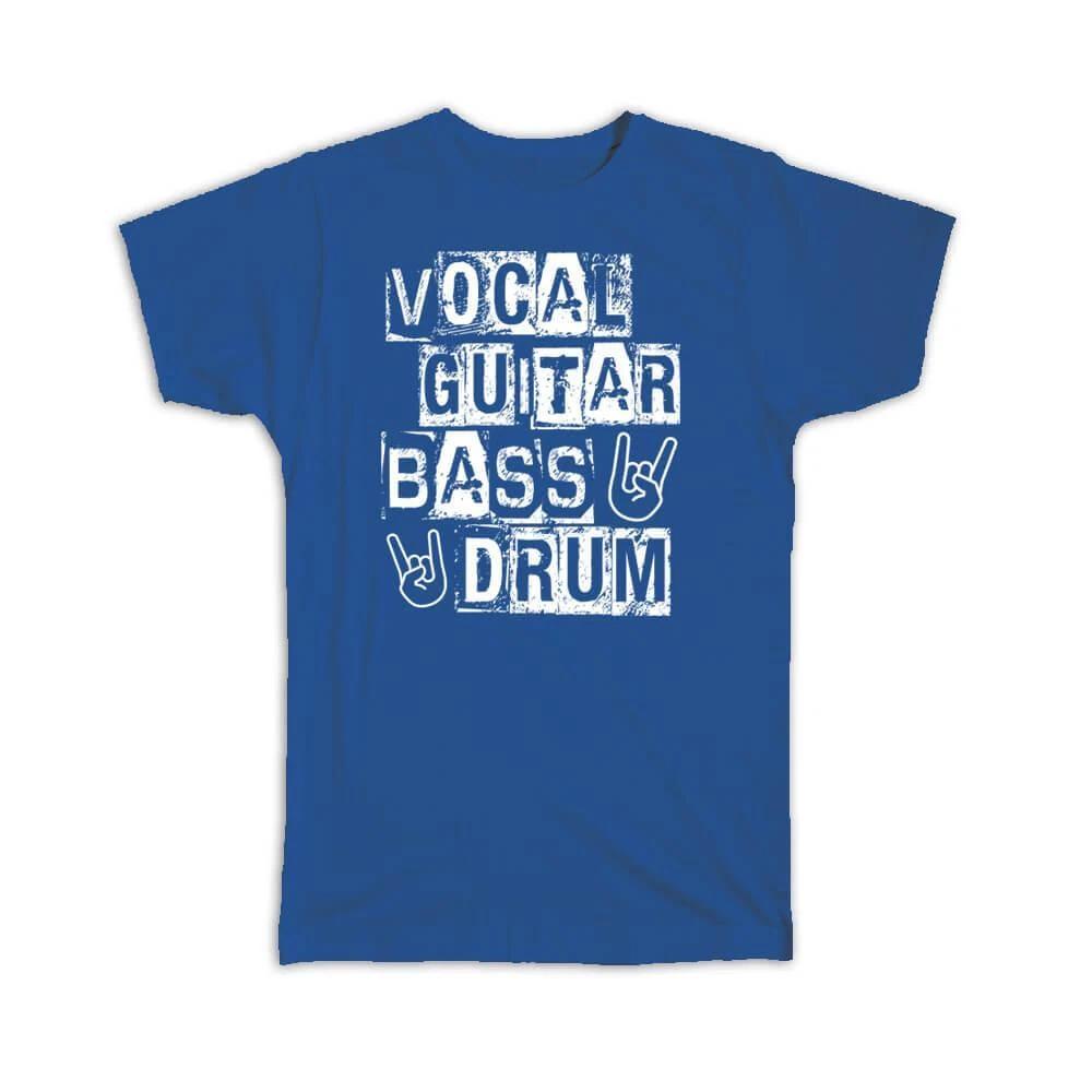 Gift T-Shirt : Vocal Guitar Bass Drum Rock Hand Sign Musical Wall Art Poster 2XL