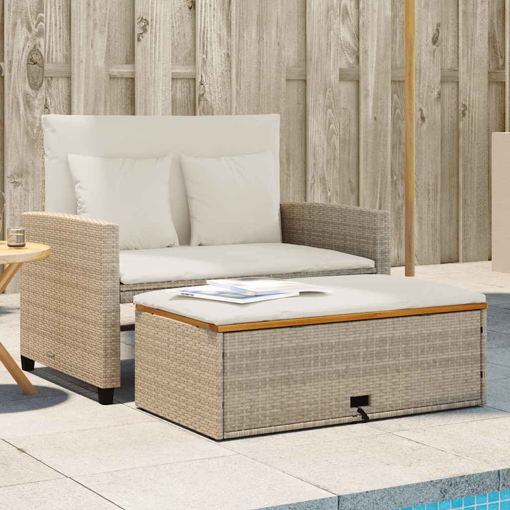 Vidaxl Sofa Ogrodowa Z Poduszkami, 2-Os., Beżowa, Rattan Pe I Akacja