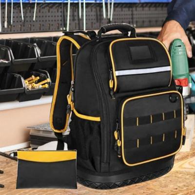 Schwarze Werkzeugrucksack Mehrere Taschen Verdicktes Material Werkzeugaufbewahrungstasche Schlossfunktion Laptopfach Strapazierfähige Tasche