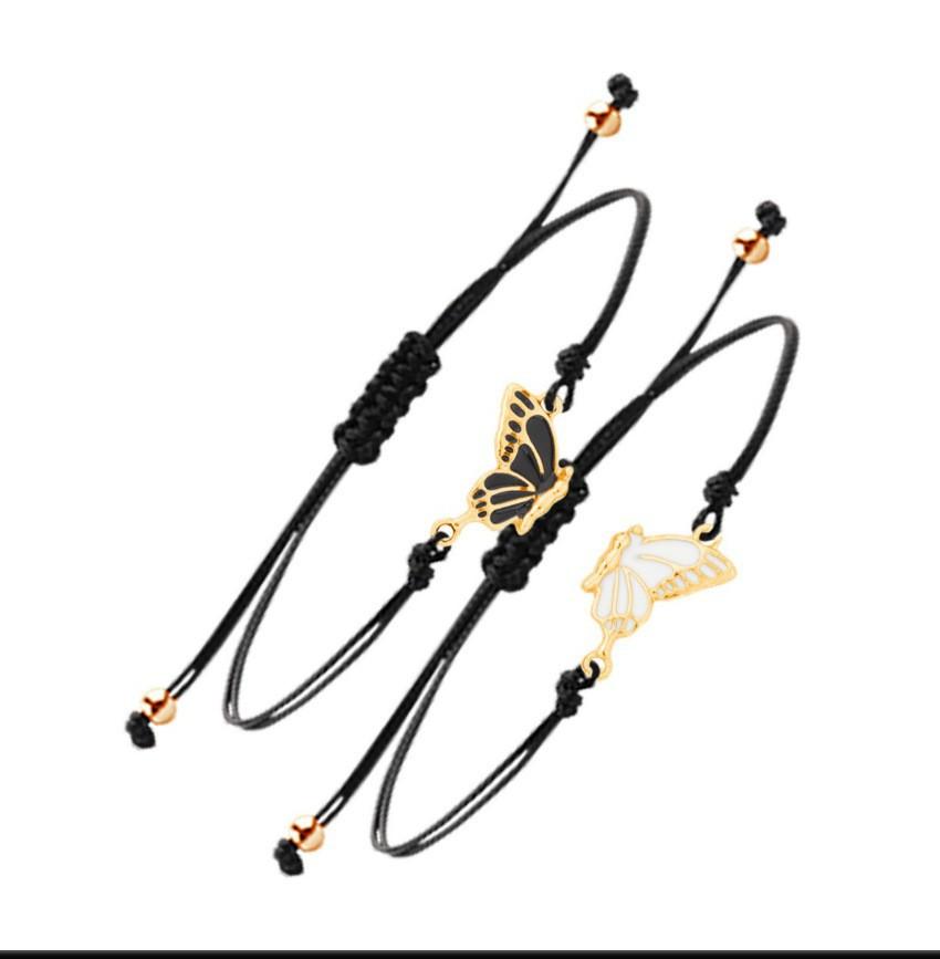 Couple Friendship Gift Set Flat Knot Weaving Adjustable Color Wax Rope Weaving Butterfly Bracelet