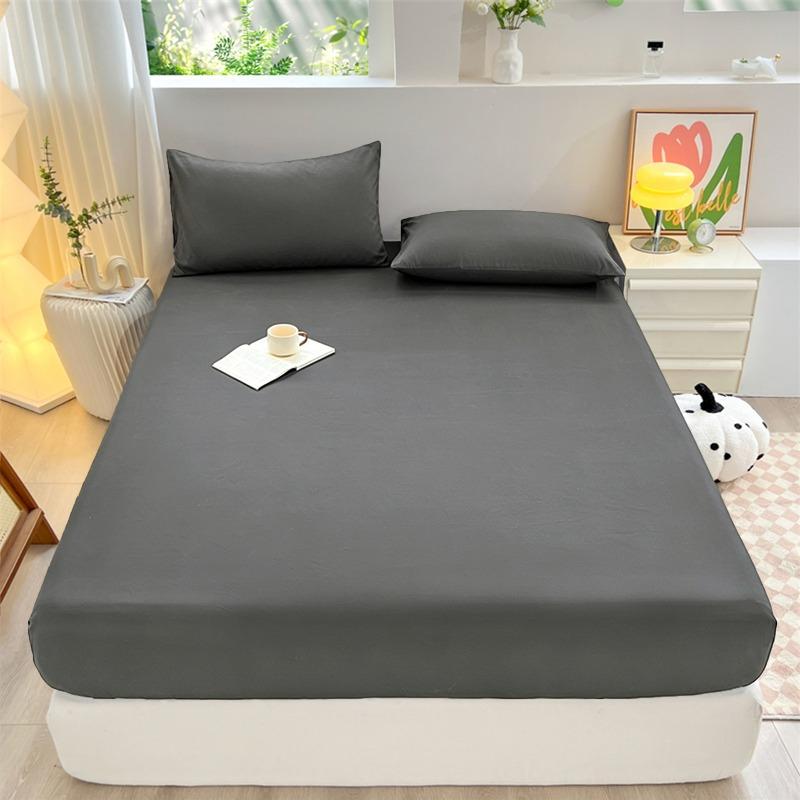 Solid Color Brushed Fitted Sheet Set Simple Mattress Protector Soft Breathable Bed Cover for Home Bedroom