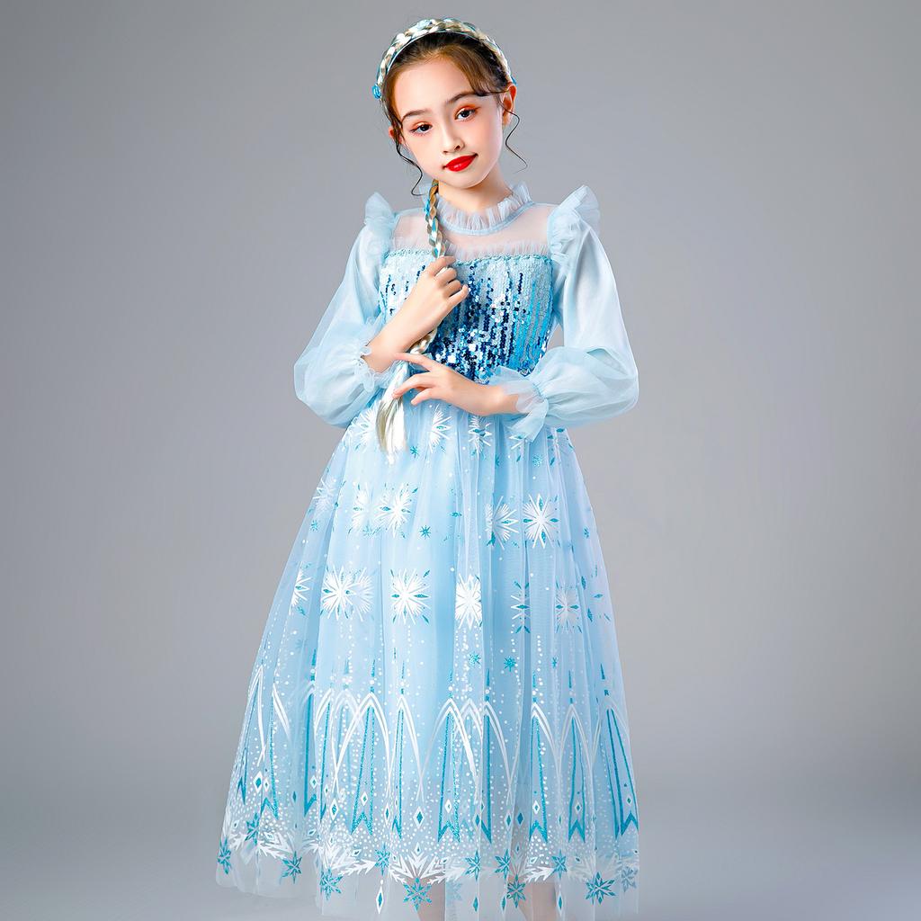 Autumn and Winter Children's Love Sand Dress Frozen Elsa Princess Dress Elsa New Elsa Long-sleeved Elsa Clothes