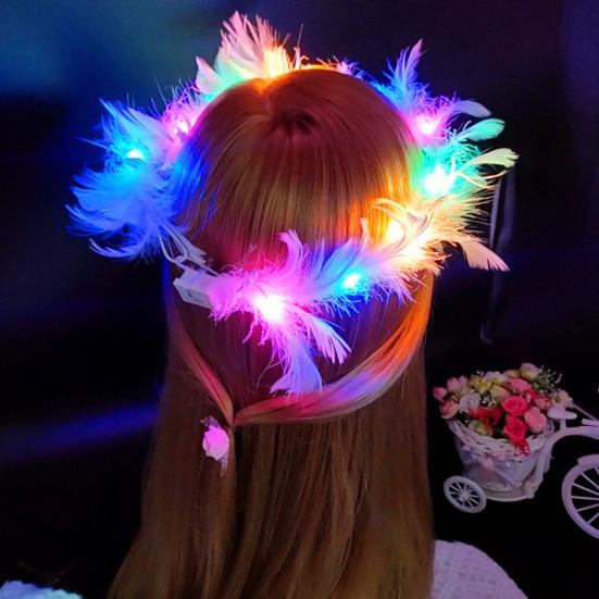 LED-Kranz Imitation Gänsefeder Dekor Bunt Leuchtend Leicht Winkel Krone Stirnband Damen