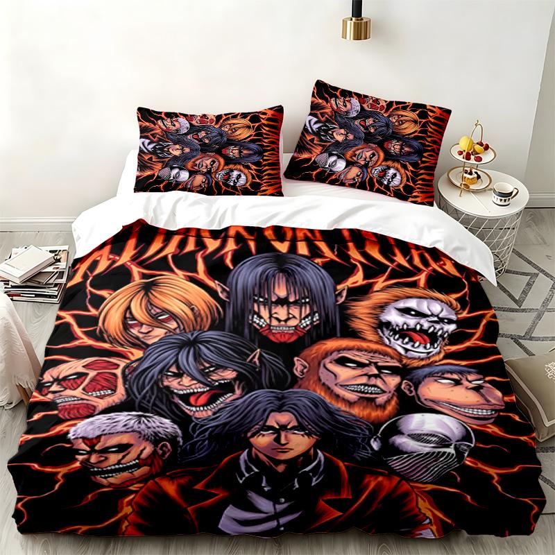 Attack On Titan 3pc Set Perfect for Bedroom Use Comfortable Bedding Set Includes a Duvet Cover and Two Pillowcases Ideal Birthday or Christmas Gift