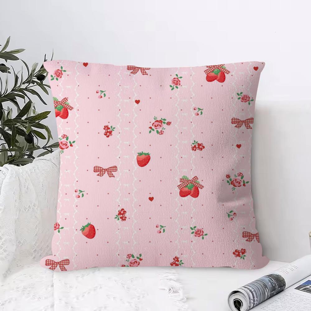 S-Strawberry F-flowers Pillow Case Square Pillow Bedroom Sofa Leisure Comfort Cushion Living Room Home Decoration