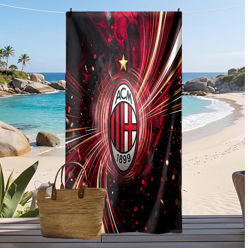 Toalla de Playa Estampada AC Milan Secado Rápido Suave Portátil Grande Rectangular Manta de Playa para Viajes Piscina