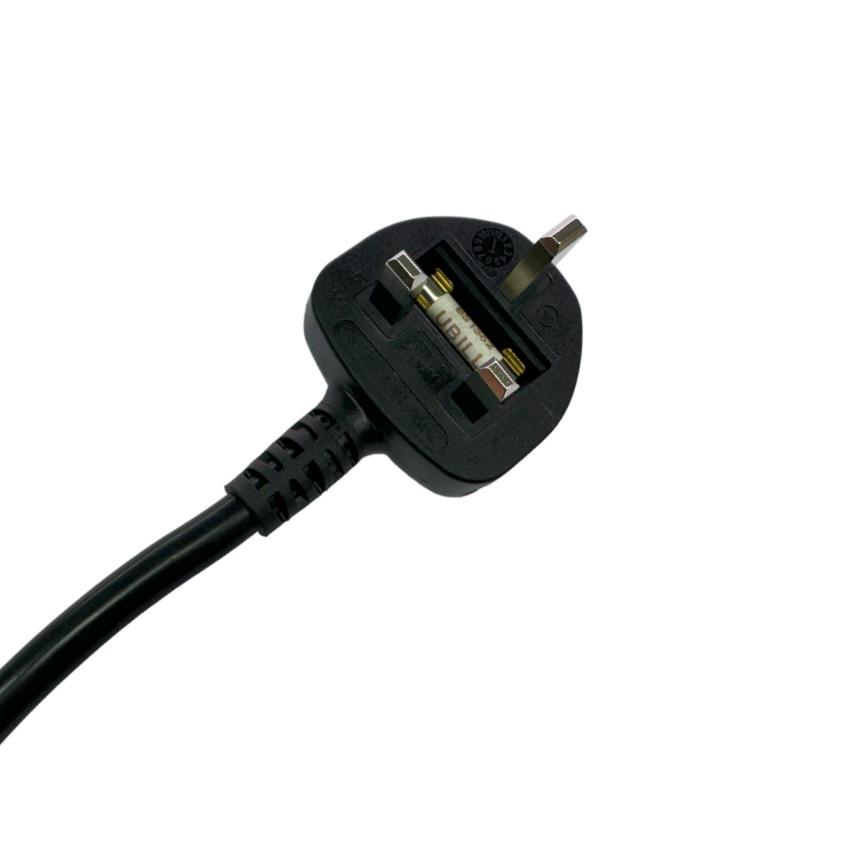 UK 13A Moulded Plug Cord, 3-Core 1.5mm² Pure Copper, 2M Black Cable, 13A Fuse, C13 Connector