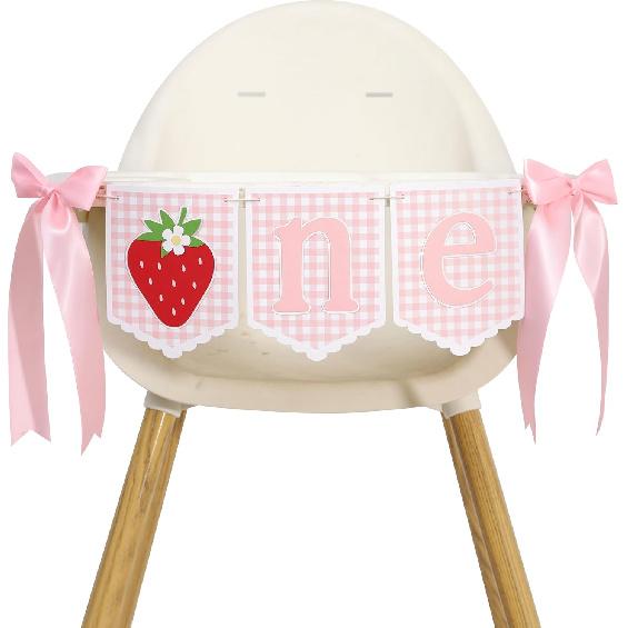 One Sweet Berry High Chair Banner - Strawberry 1st Birthday Party Decorations,Strawberry Banner with Pink Bow,First Berry Birthday Highchair One Sweet Berry