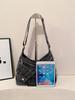 Korean Style Rivet Fashion Denim Shoulder Bag - Trendy Crossbody with Large Capacity for Travel