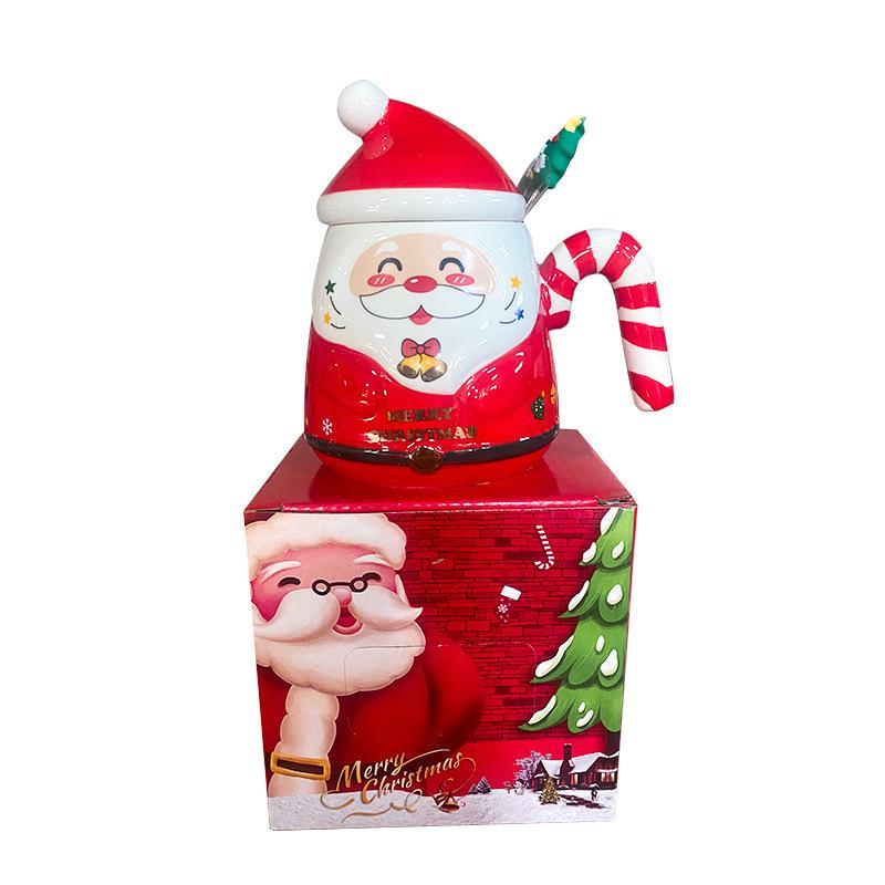 Santa Claus Ceramic Mug Cartoon Water Cup with Lid Spoon Cute Milk Coffee Mugs Couple Souvenir Drinkware Christmas Holiday Gifts